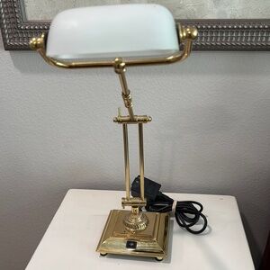 Elegant Brass and White Banker's Desk Lamp
